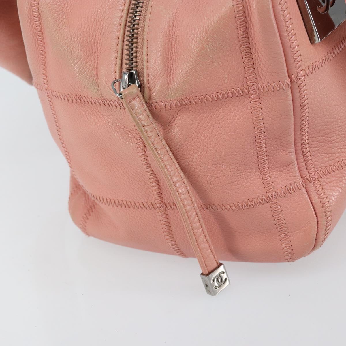 CHANEL Choco Bar COCO Mark Hand Bag Caviar Skin Pink Silver CC Auth 149620