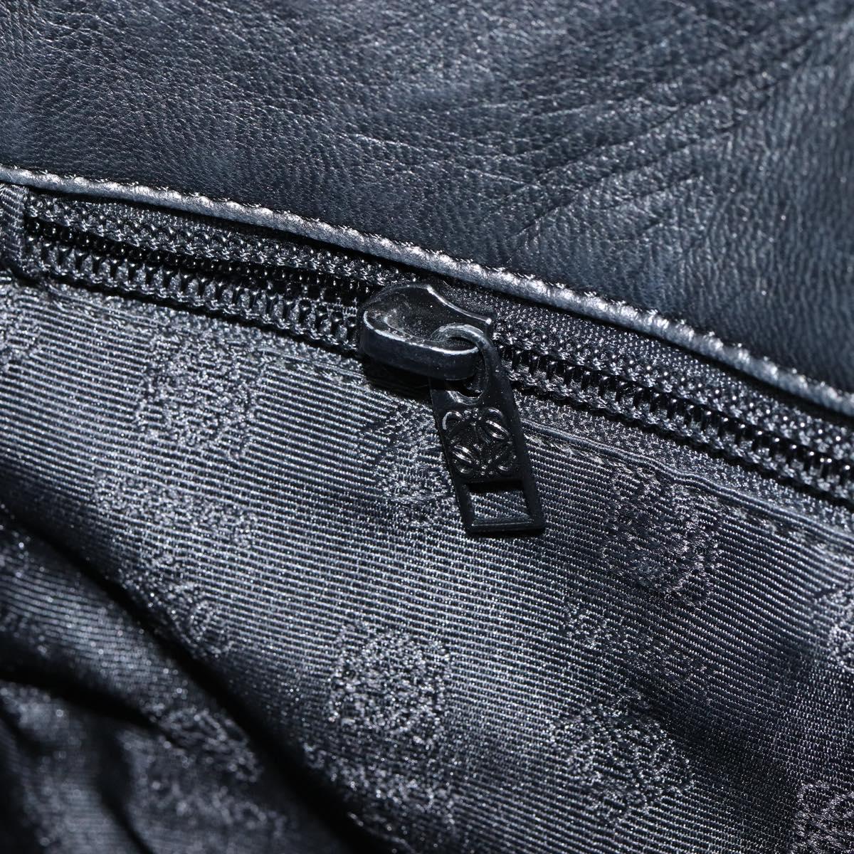 LOEWE Anagram Hand Bag Leather Black Gold Auth 149623