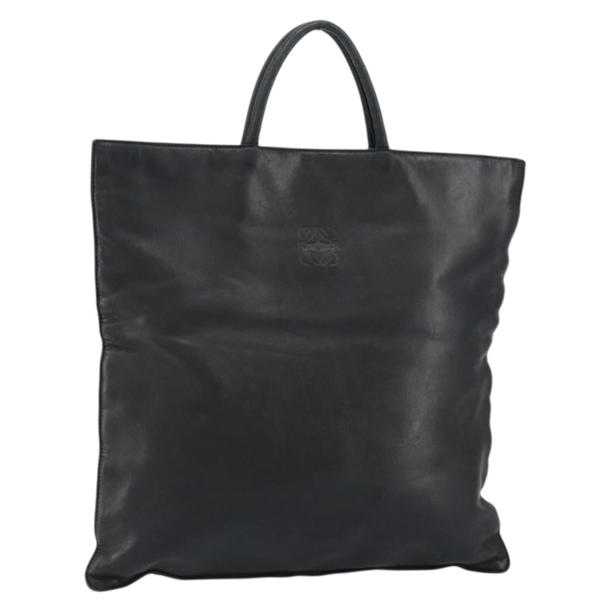 LOEWE Anagram Hand Bag Leather Black Gold Auth 149623