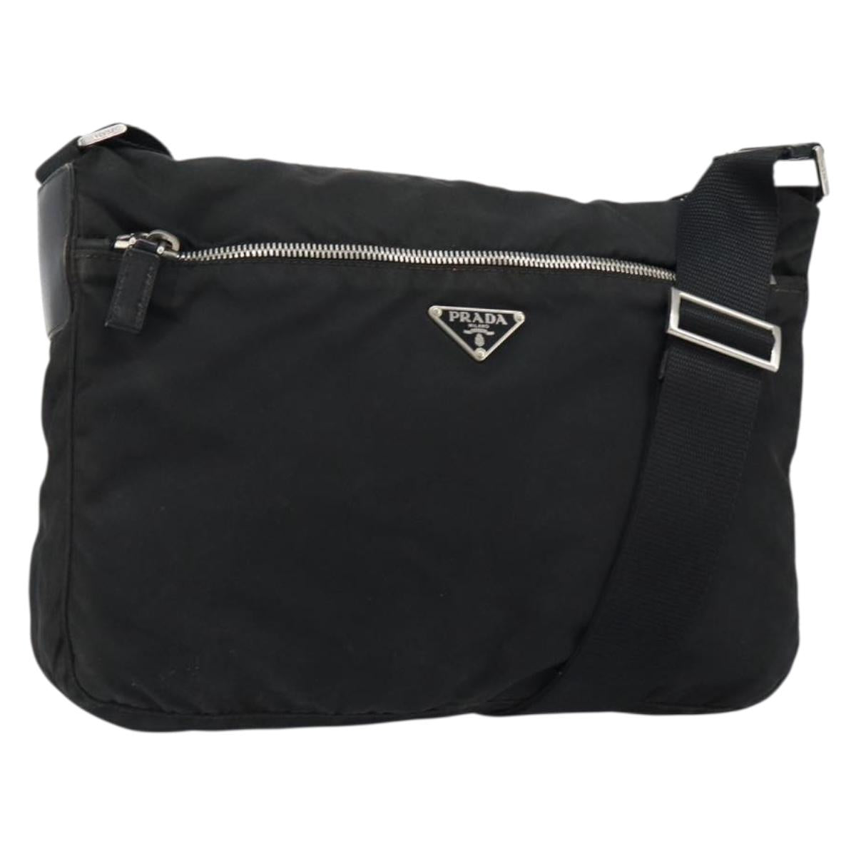 PRADA Shoulder Bag Nylon Black Silver Auth 149624