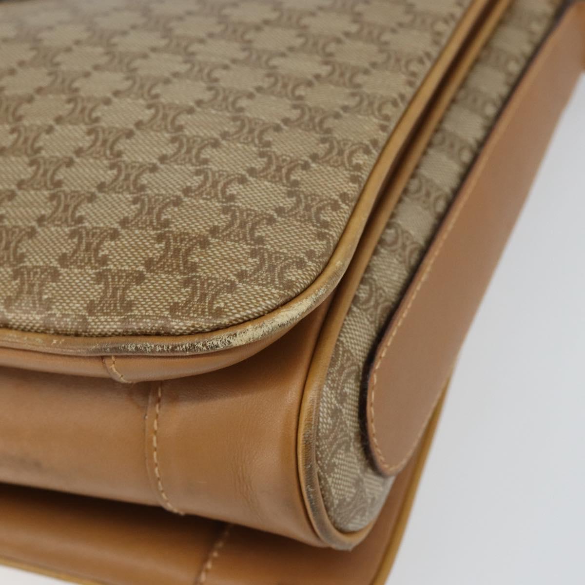 CELINE Macadam Canvas Shoulder Bag PVC Beige Gold Auth 149632