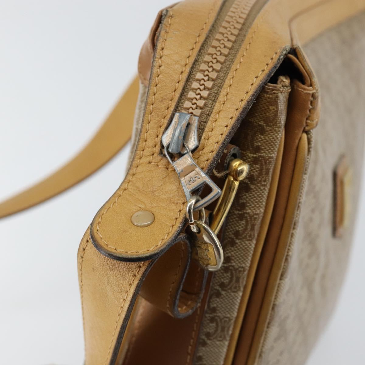 CELINE Macadam Canvas Shoulder Bag PVC Beige Gold Auth 149632