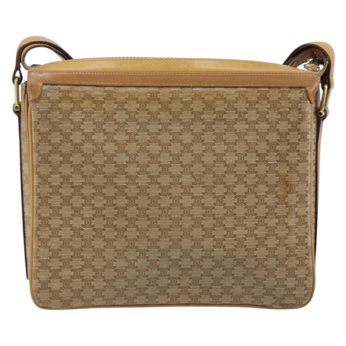 CELINE Macadam Canvas Shoulder Bag PVC Beige Gold Auth 149632