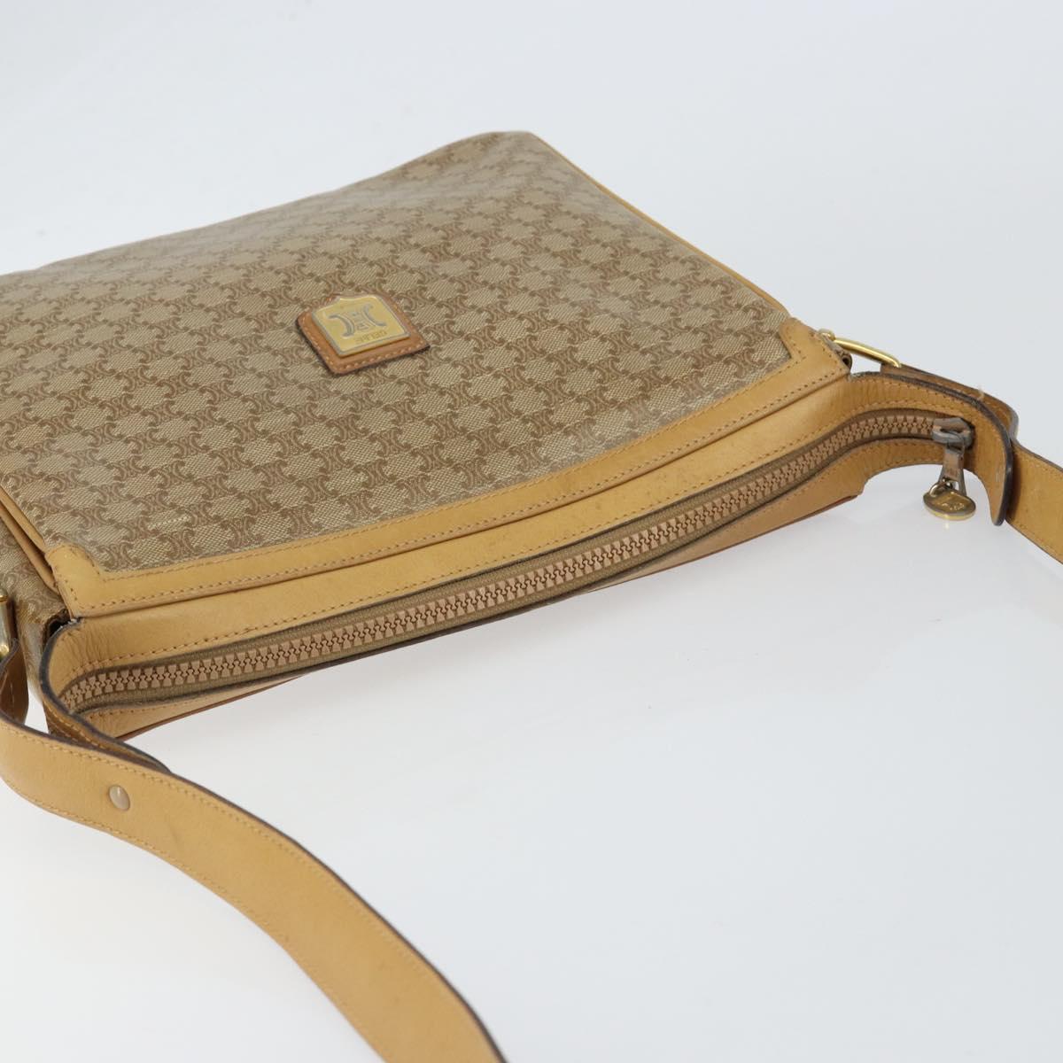 CELINE Macadam Canvas Shoulder Bag PVC Beige Gold Auth 149632
