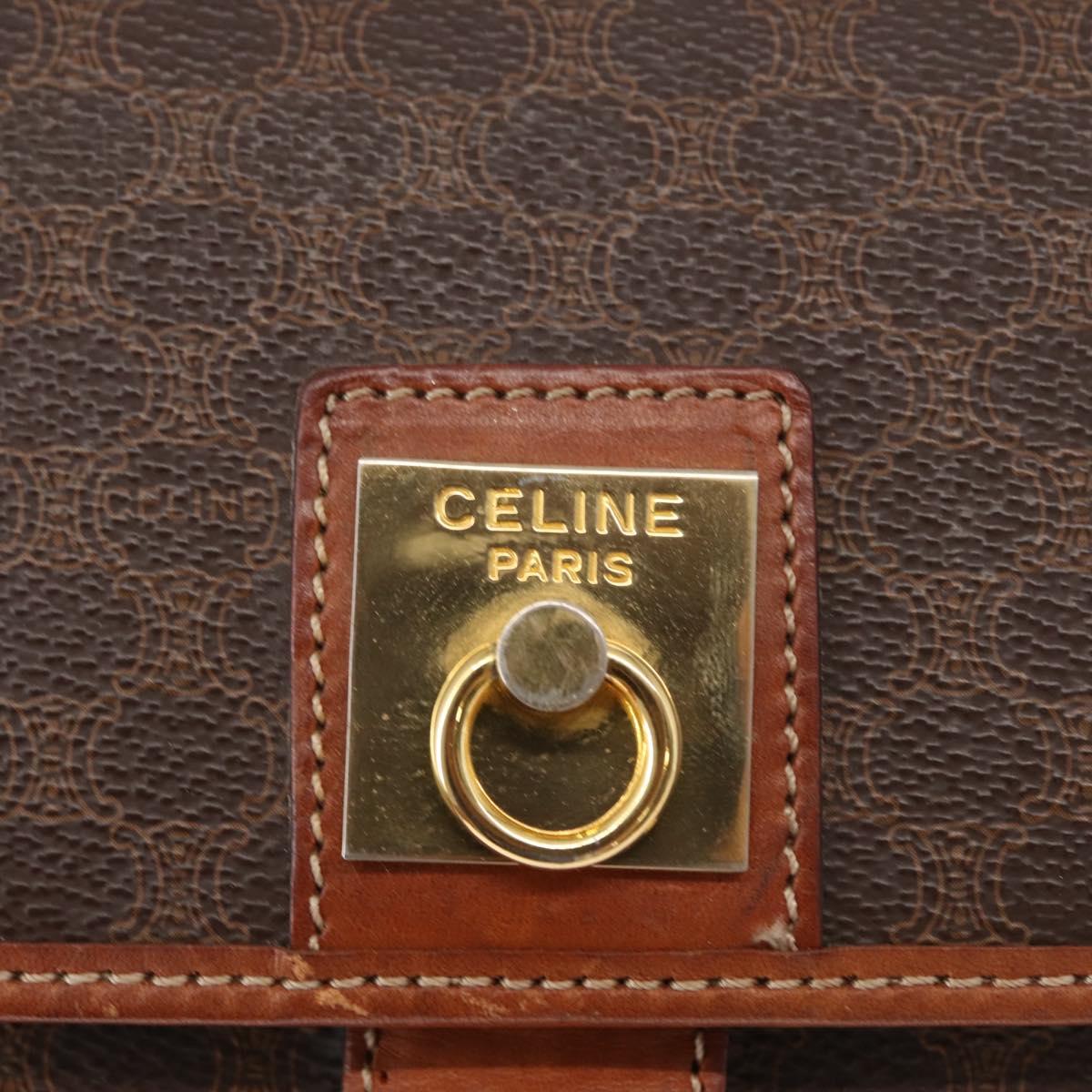 CELINE Macadam Canvas Shoulder Bag PVC Leather Brown Gold Auth 149636