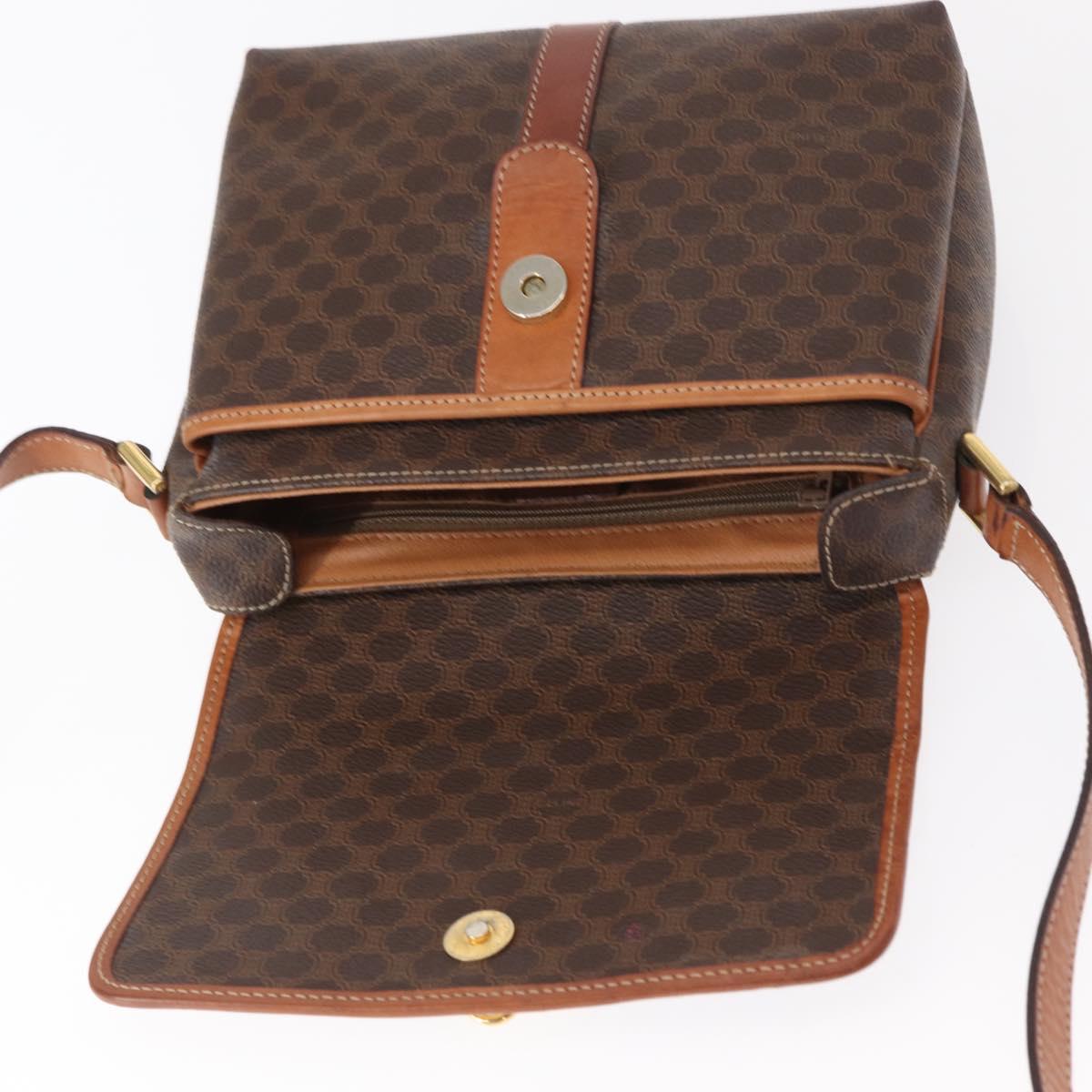 CELINE Macadam Canvas Shoulder Bag PVC Leather Brown Gold Auth 149636