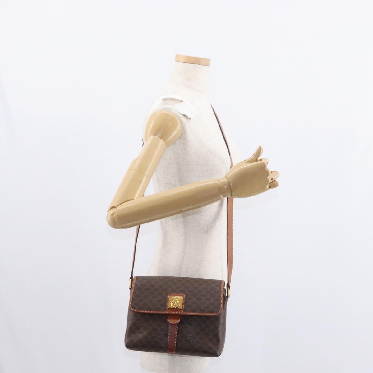 CELINE Macadam Canvas Shoulder Bag PVC Leather Brown Gold Auth 149636