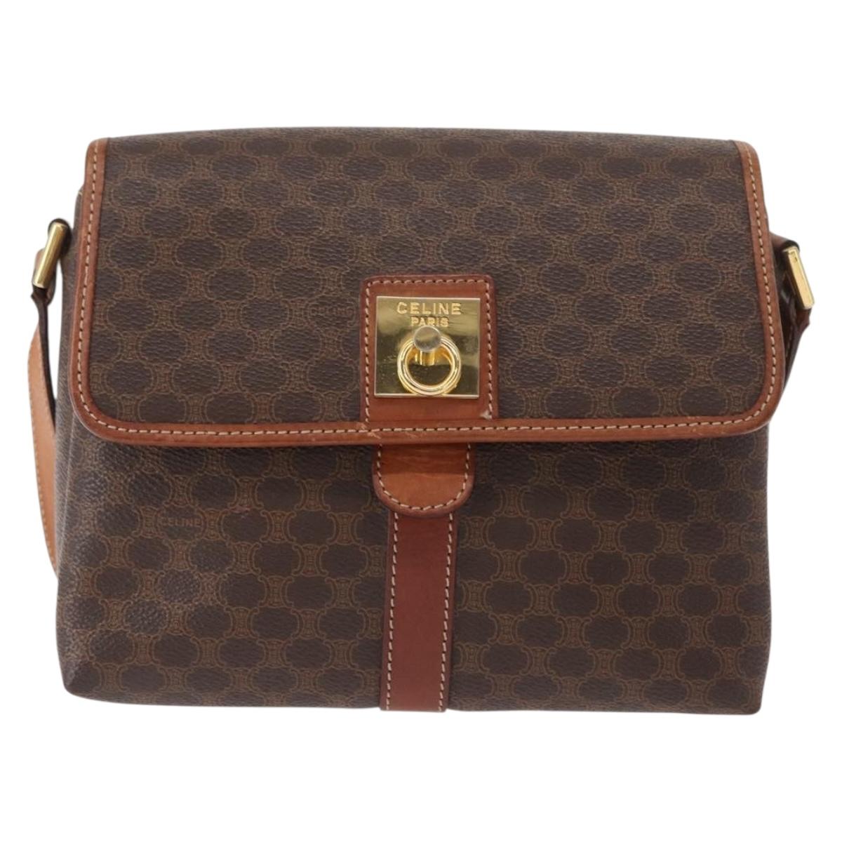 CELINE Macadam Canvas Shoulder Bag PVC Leather Brown Gold Auth 149636