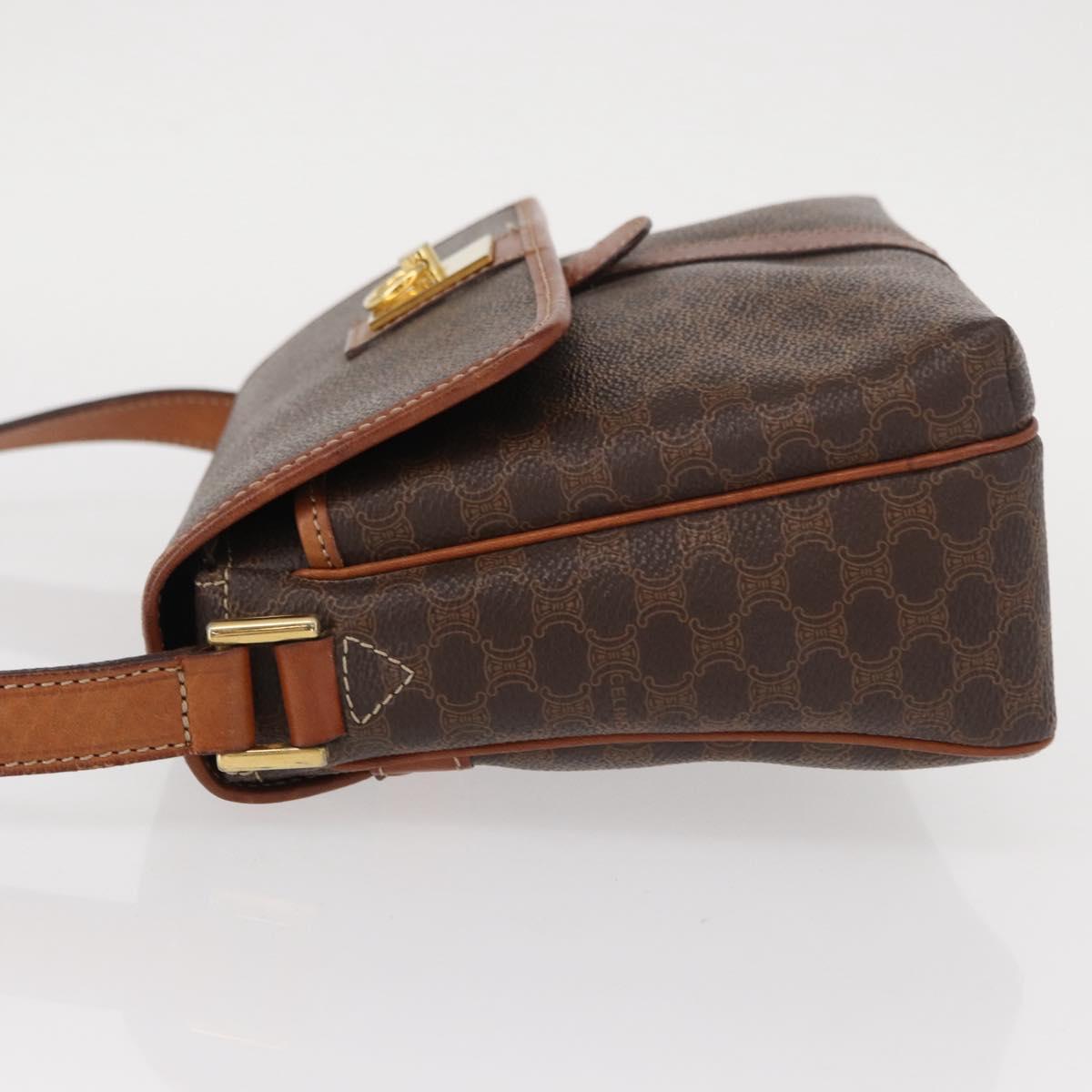 CELINE Macadam Canvas Shoulder Bag PVC Leather Brown Gold Auth 149636