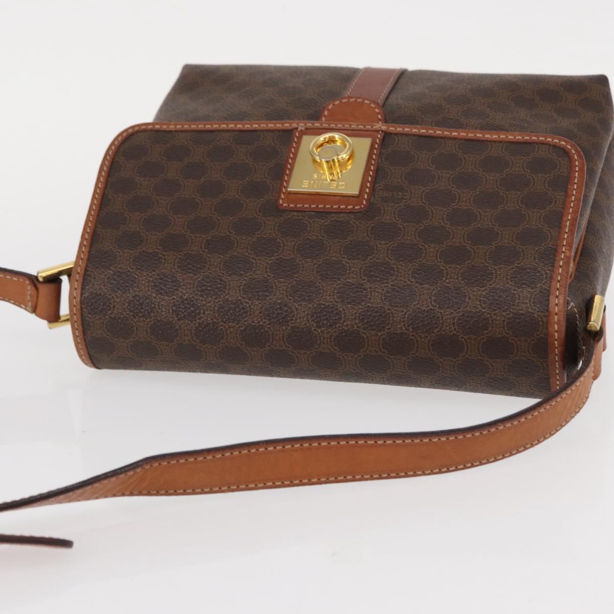 CELINE Macadam Canvas Shoulder Bag PVC Leather Brown Gold Auth 149636