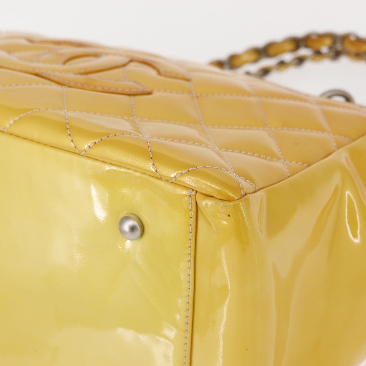 CHANEL Matelasse COCO Mark Chain Bag Patent leather Yellow Silver CC Auth 149641