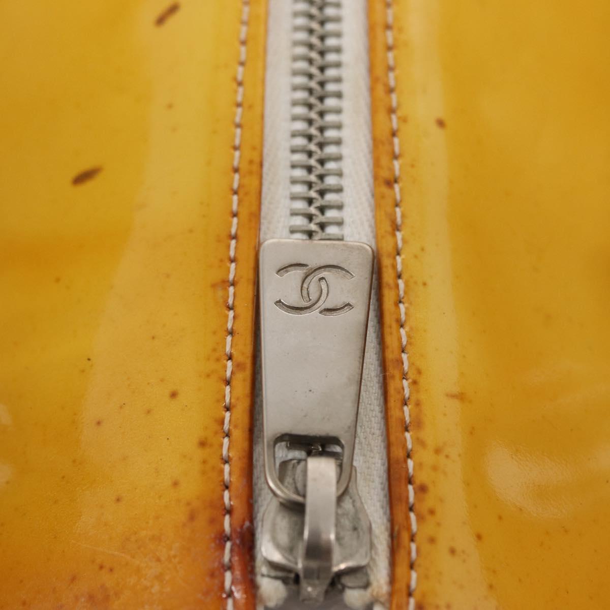 CHANEL Matelasse COCO Mark Chain Bag Patent leather Yellow Silver CC Auth 149641