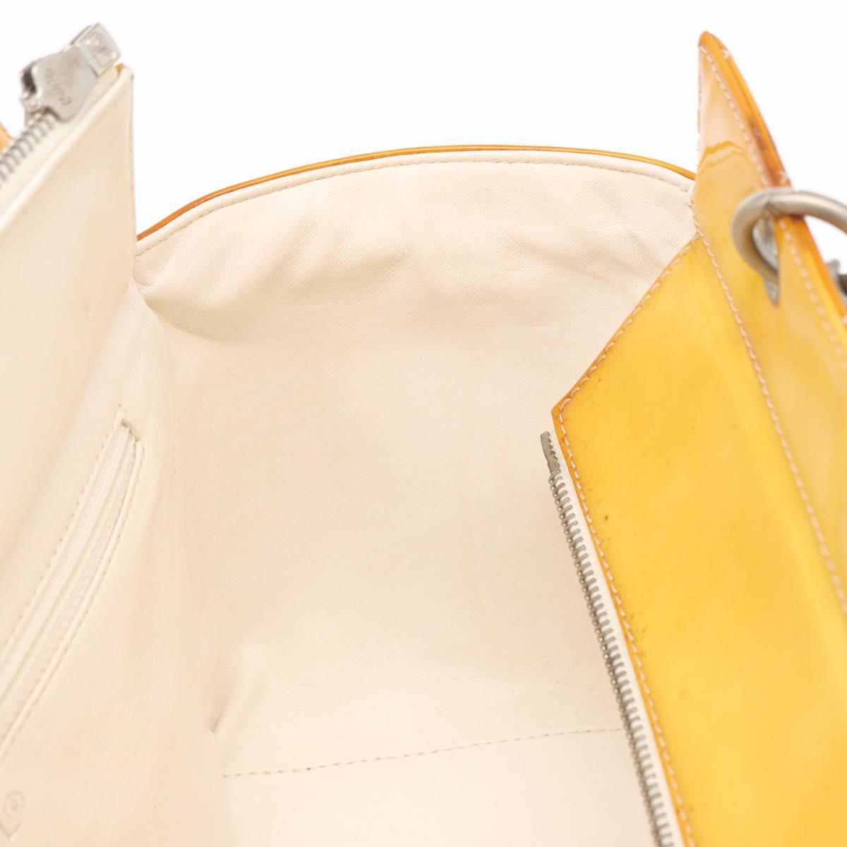 CHANEL Matelasse COCO Mark Chain Bag Patent leather Yellow Silver CC Auth 149641