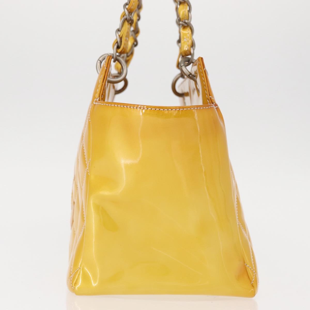 CHANEL Matelasse COCO Mark Chain Bag Patent leather Yellow Silver CC Auth 149641