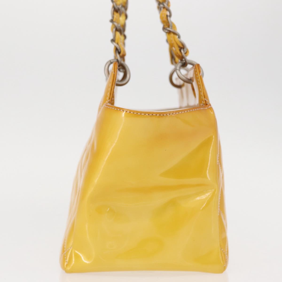 CHANEL Matelasse COCO Mark Chain Bag Patent leather Yellow Silver CC Auth 149641