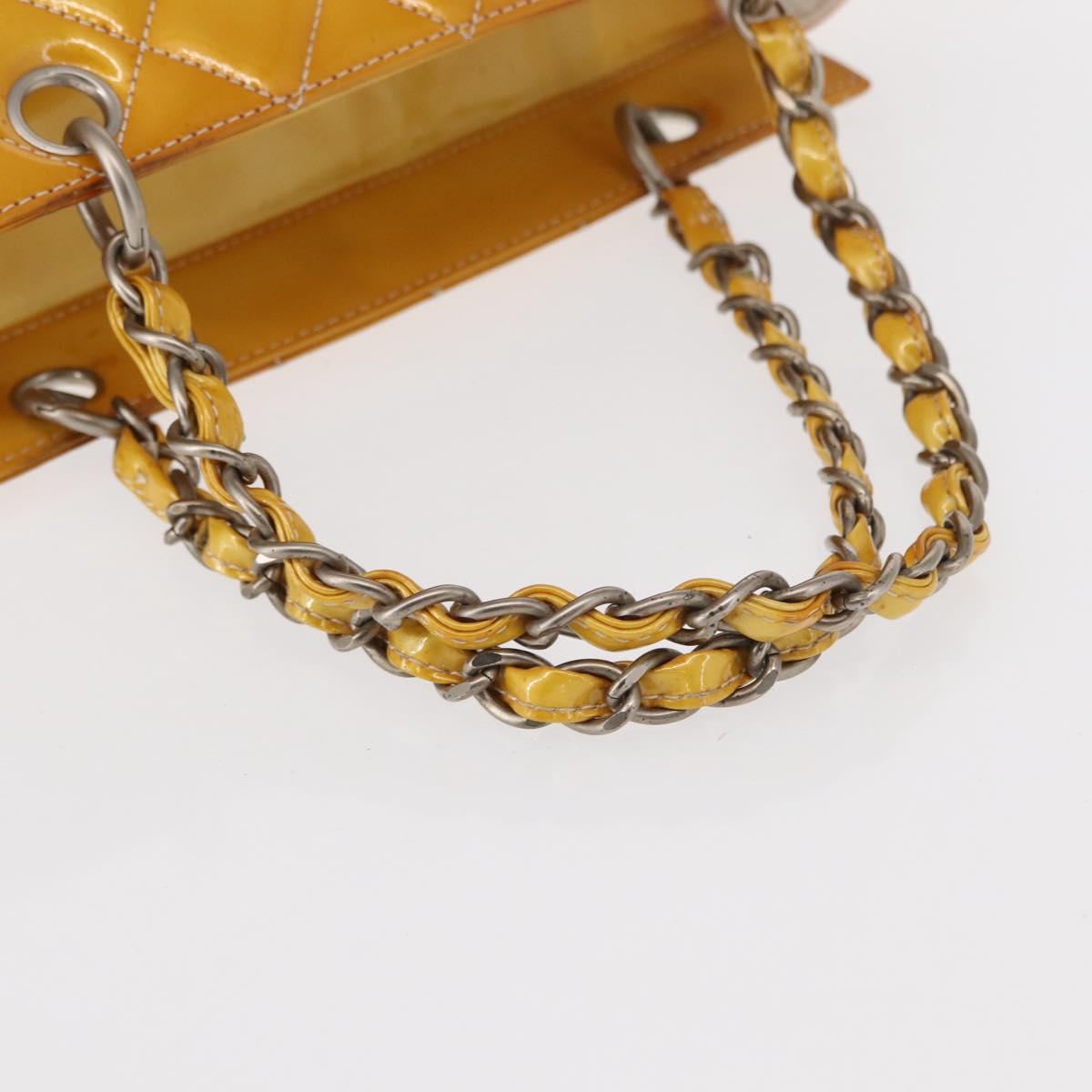 CHANEL Matelasse COCO Mark Chain Bag Patent leather Yellow Silver CC Auth 149641