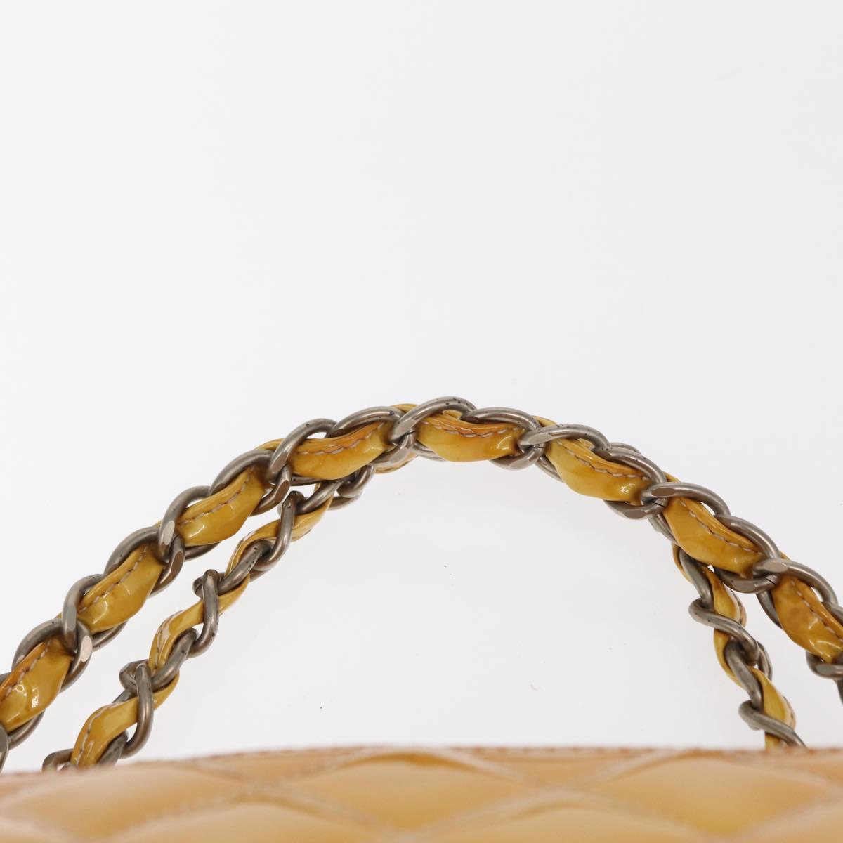 CHANEL Matelasse COCO Mark Chain Bag Patent leather Yellow Silver CC Auth 149641