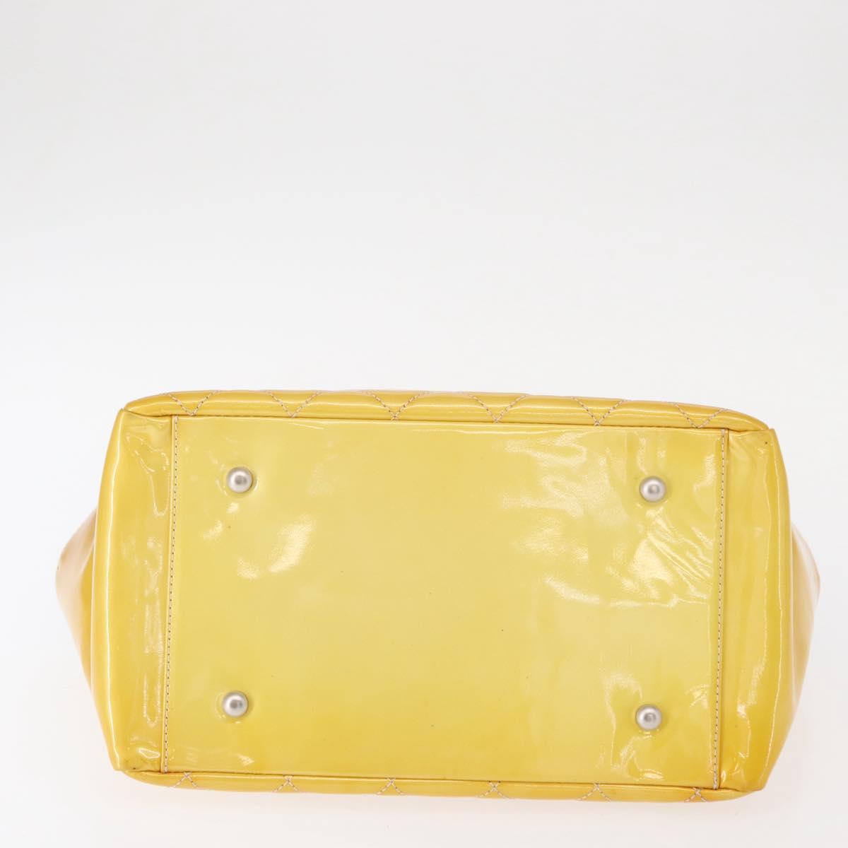 CHANEL Matelasse COCO Mark Chain Bag Patent leather Yellow Silver CC Auth 149641