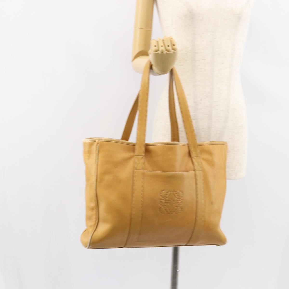 LOEWE Anagram Tote Bag Leather Beige Gold Auth 149645