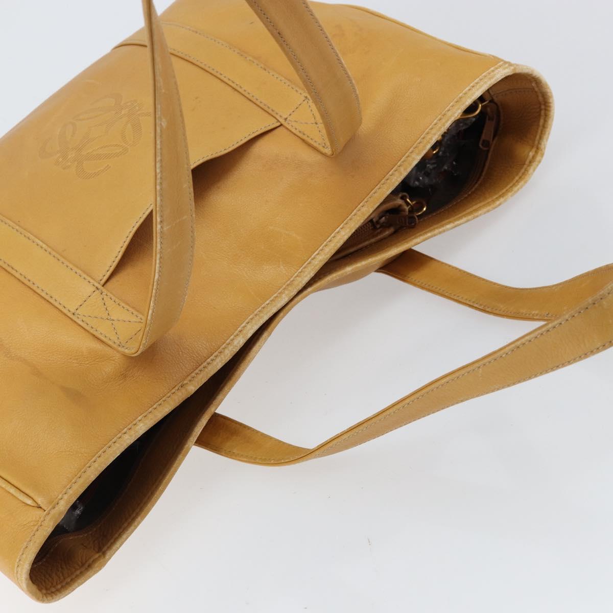 LOEWE Anagram Tote Bag Leather Beige Gold Auth 149645