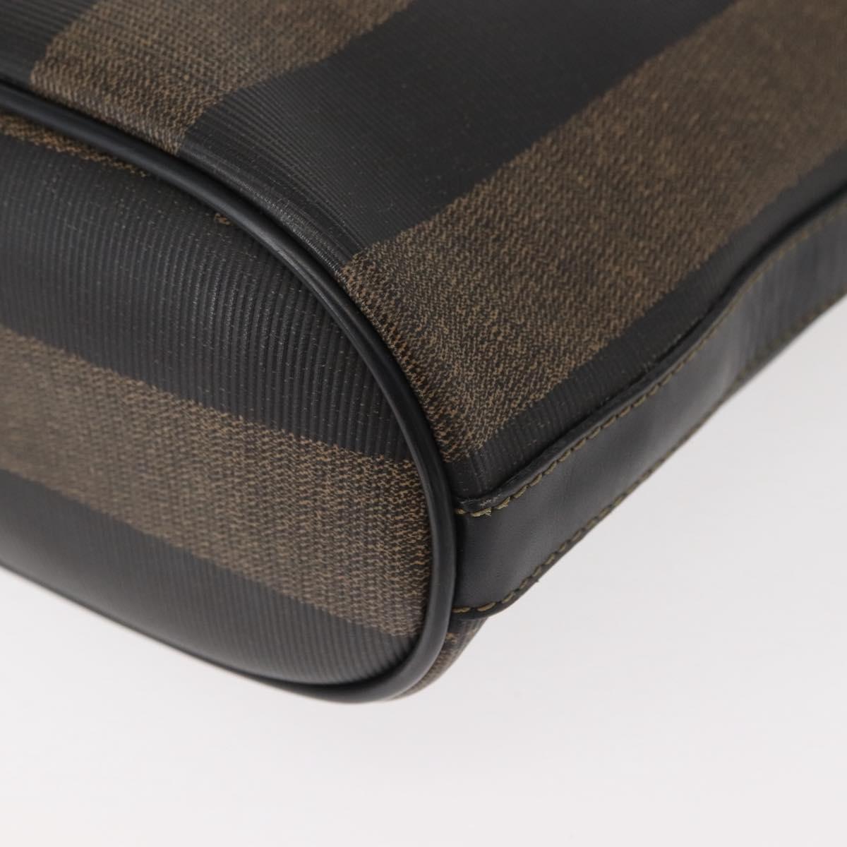 FENDI Pecan Canvas Shoulder Bag PVC Black Brown gold Auth 149654