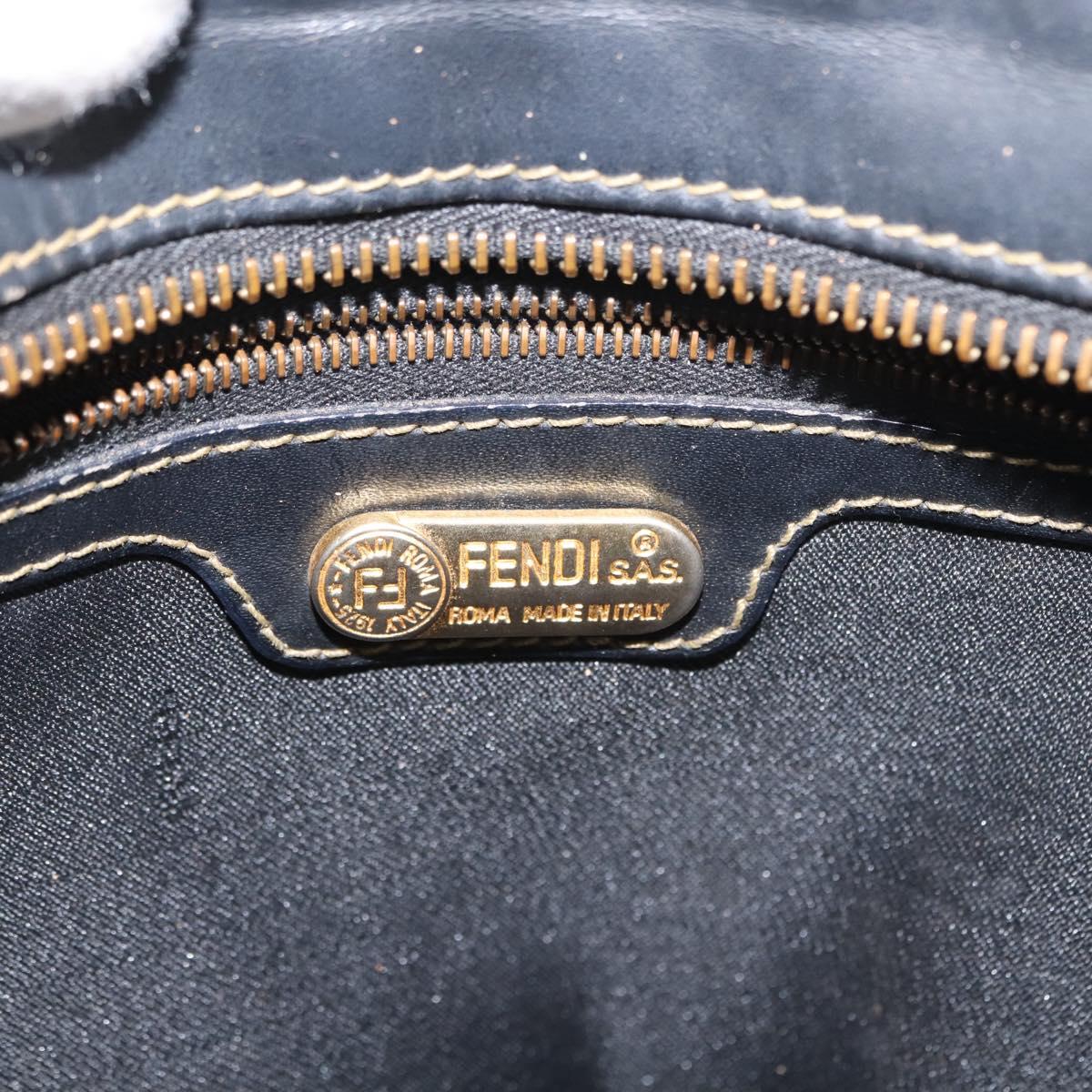 FENDI Pecan Canvas Shoulder Bag PVC Black Brown gold Auth 149654