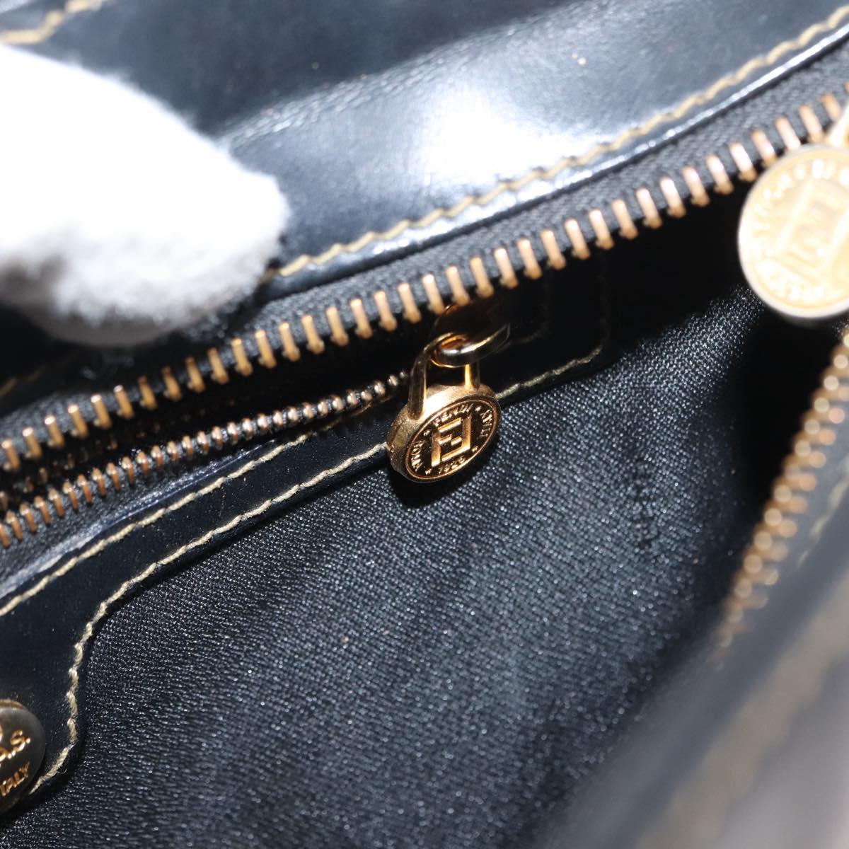 FENDI Pecan Canvas Shoulder Bag PVC Black Brown gold Auth 149654