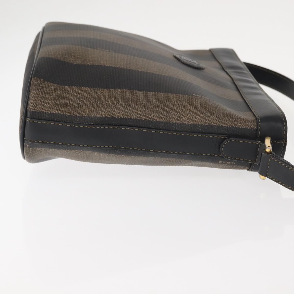 FENDI Pecan Canvas Shoulder Bag PVC Black Brown gold Auth 149654