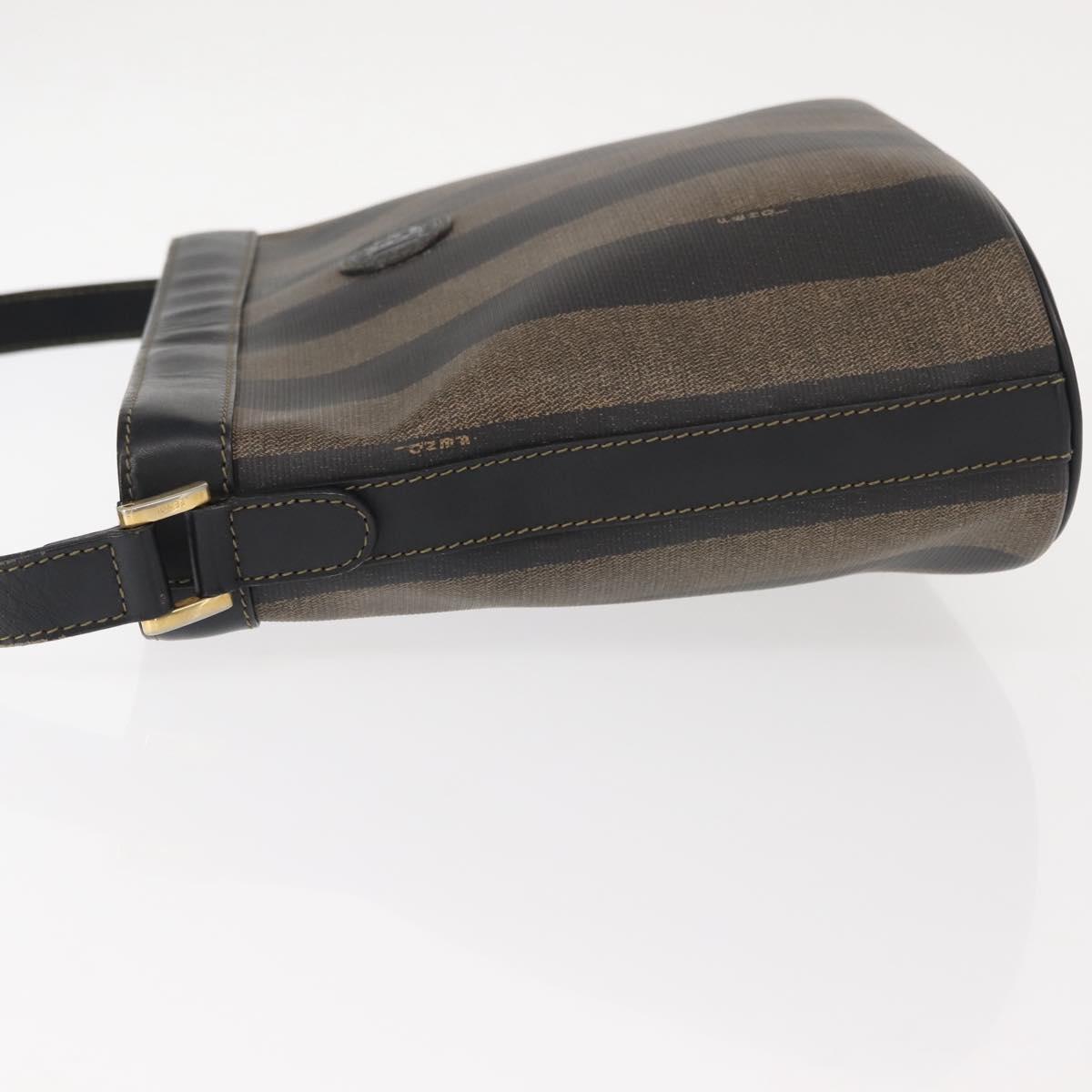 FENDI Pecan Canvas Shoulder Bag PVC Black Brown gold Auth 149654