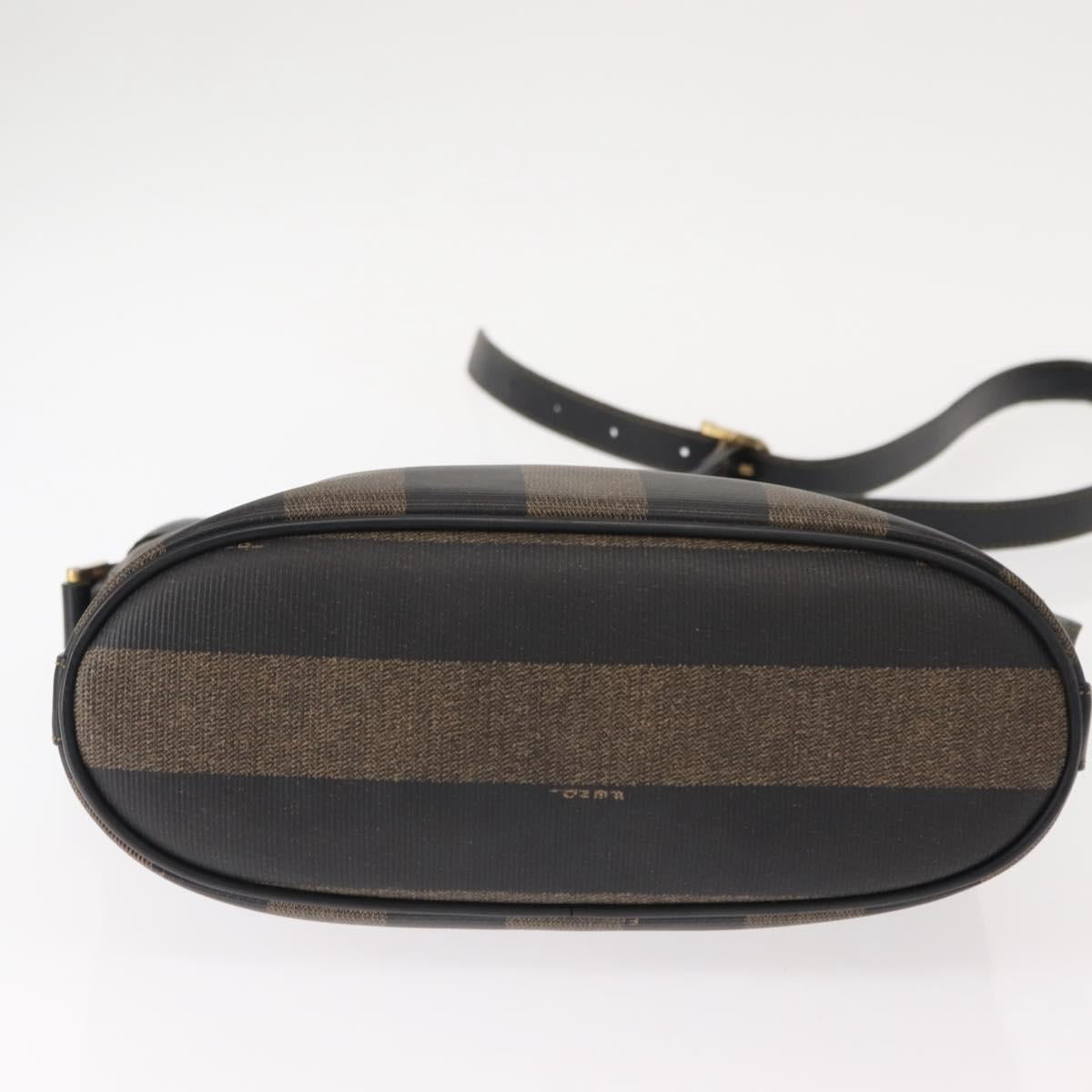 FENDI Pecan Canvas Shoulder Bag PVC Black Brown gold Auth 149654