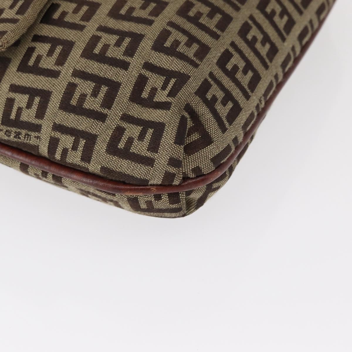 FENDI Zucchino Canvas Shoulder Bag Beige Gold Auth 149656