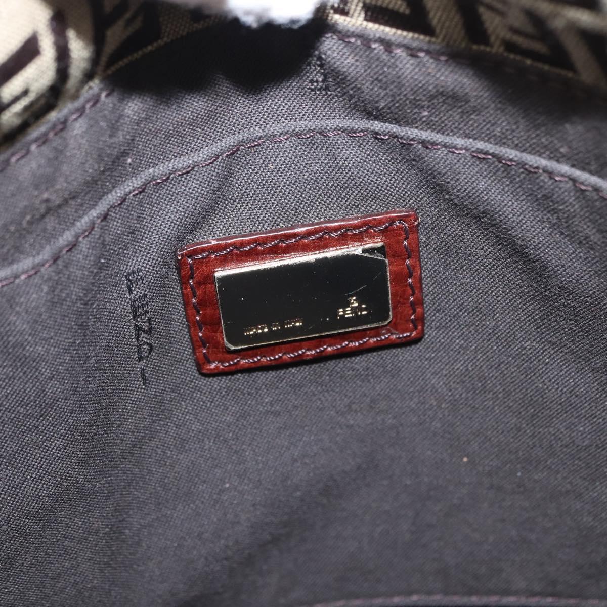 FENDI Zucchino Canvas Shoulder Bag Beige Gold Auth 149656