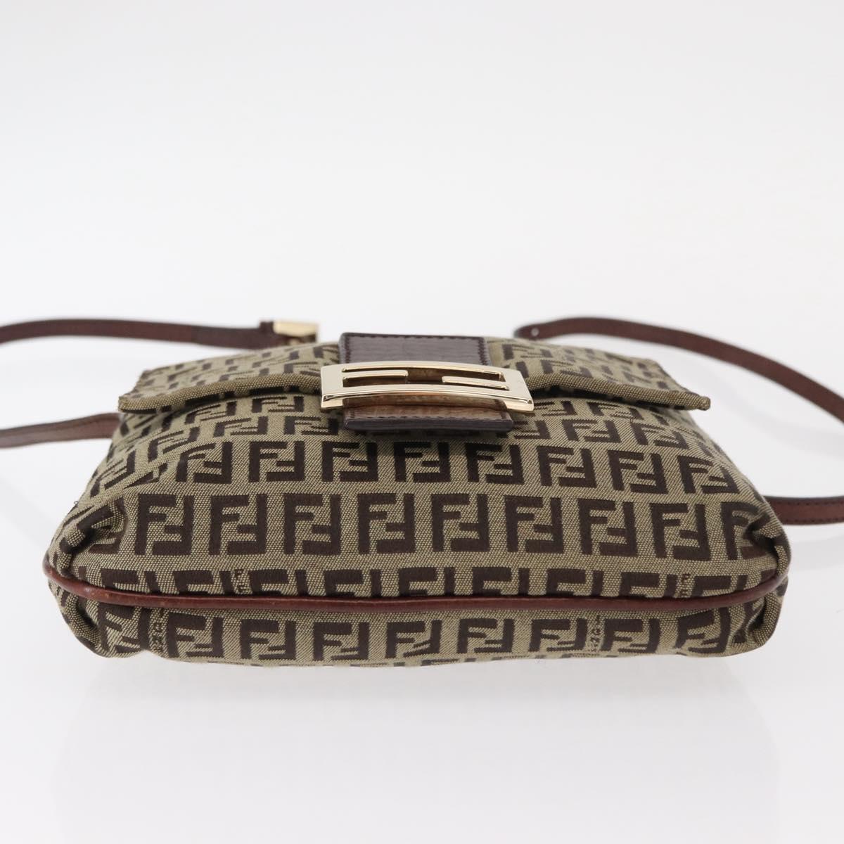 FENDI Zucchino Canvas Shoulder Bag Beige Gold Auth 149656