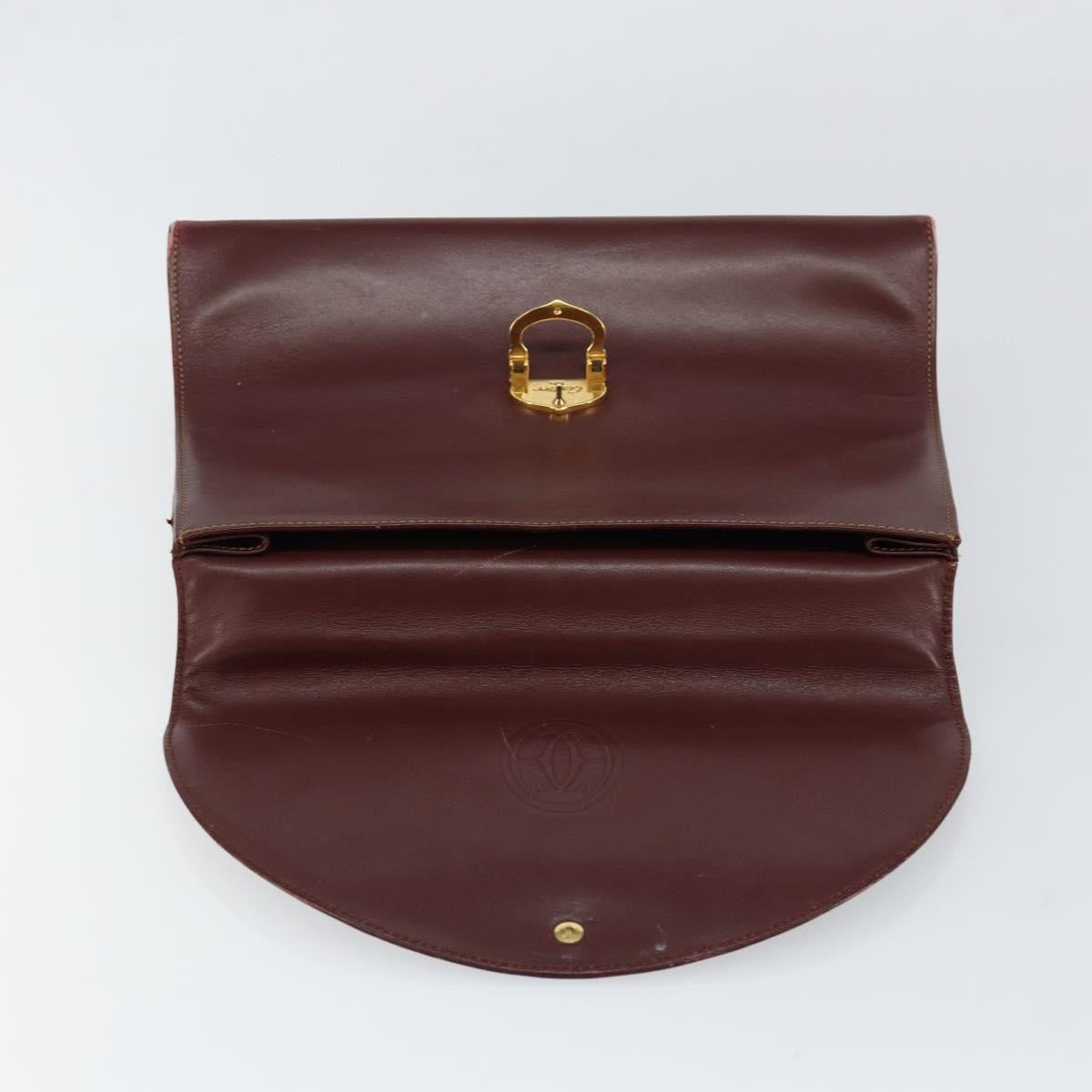 CARTIER Must Line Hand Bag Leather Bordeaux Gold Auth 149664