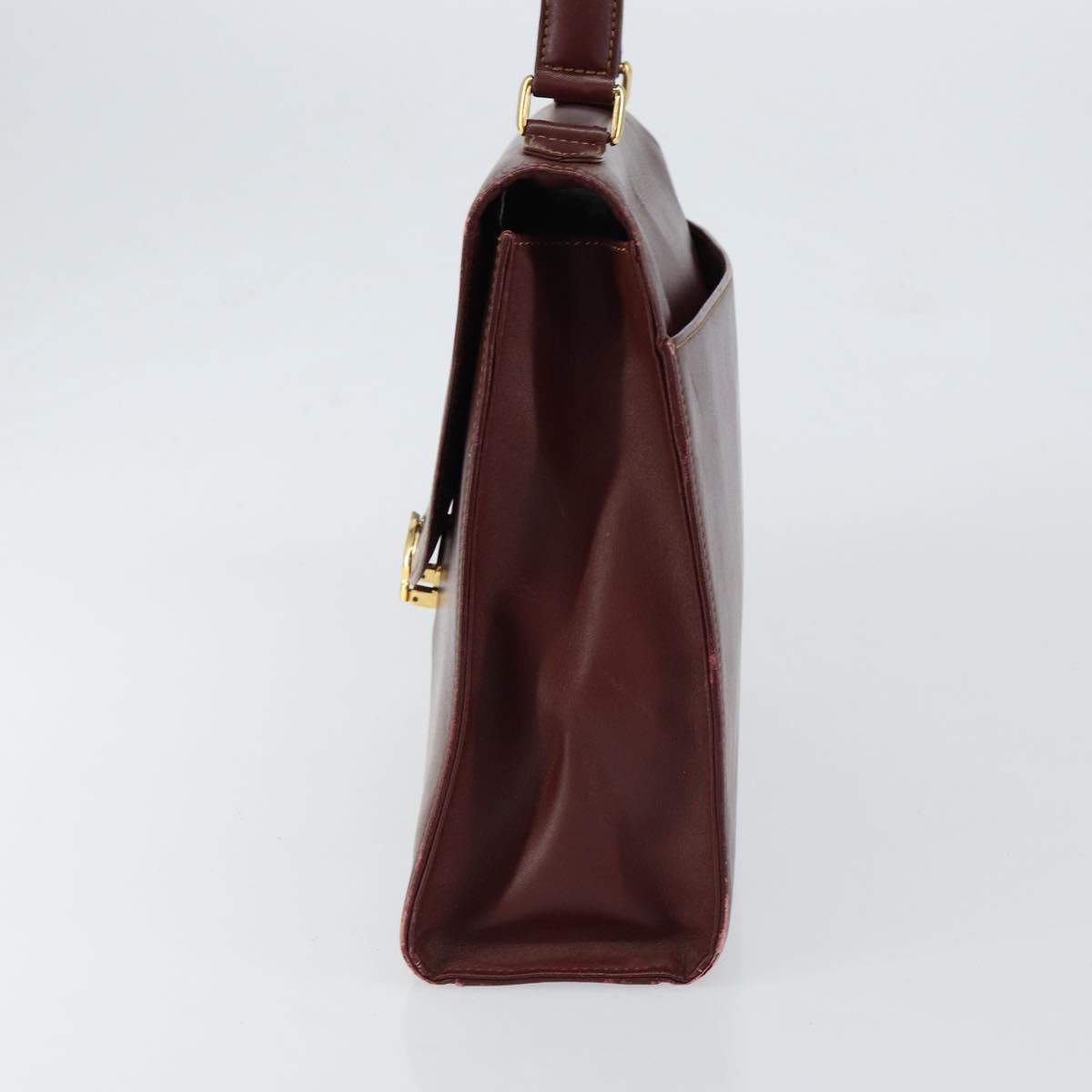 CARTIER Must Line Hand Bag Leather Bordeaux Gold Auth 149664