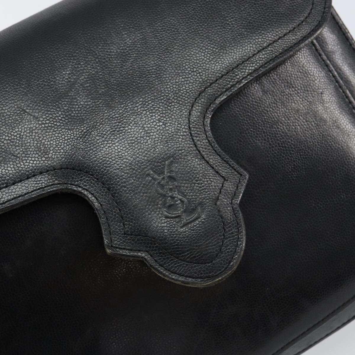 SAINT LAURENT Shoulder Bag Leather Black Gold Auth 149666