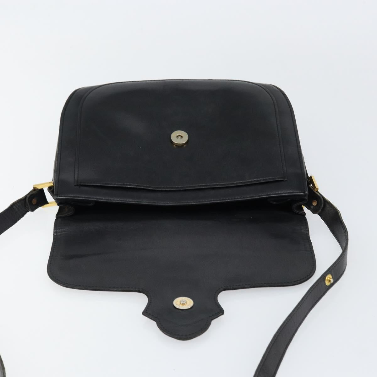 SAINT LAURENT Shoulder Bag Leather Black Gold Auth 149666