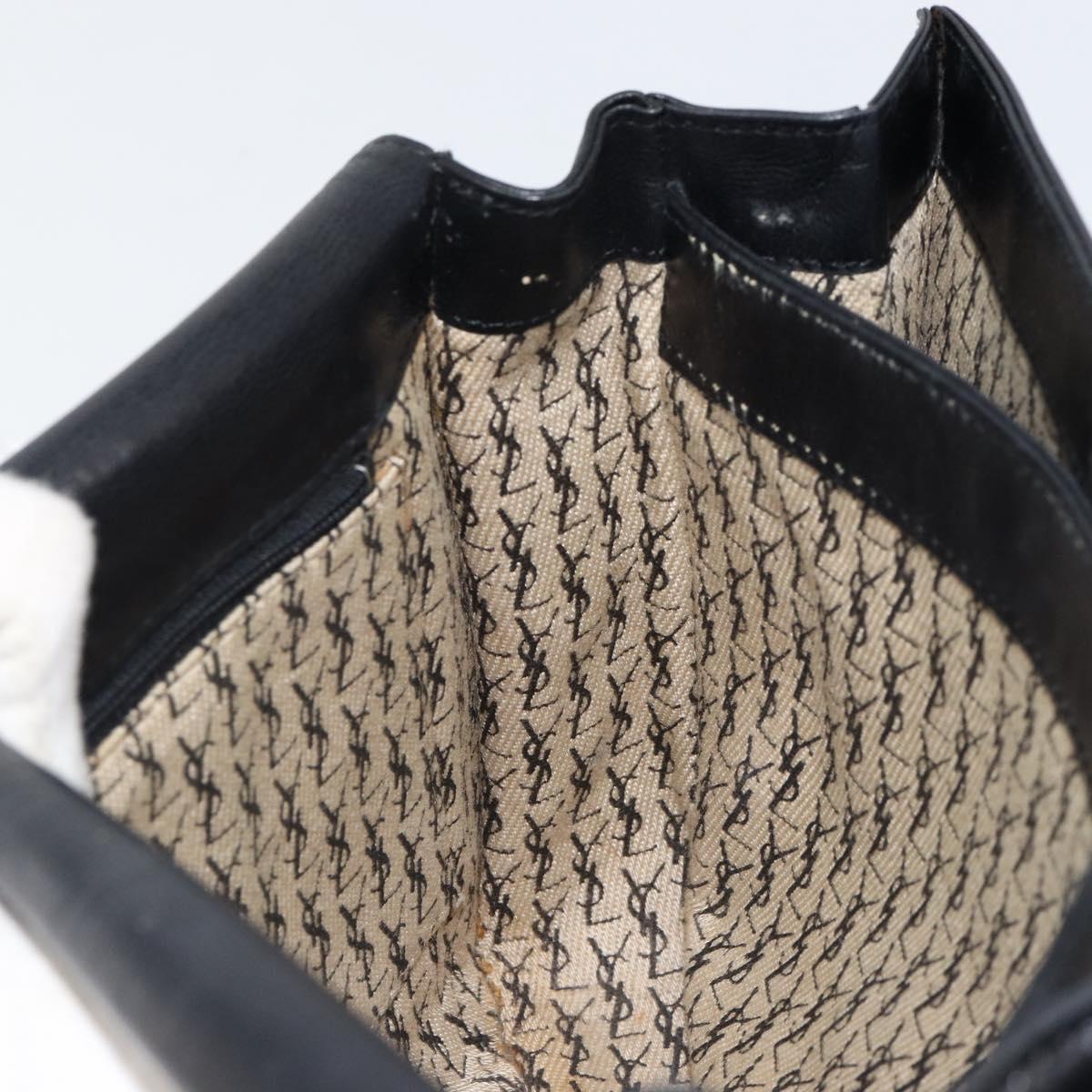 SAINT LAURENT Shoulder Bag Leather Black Gold Auth 149666