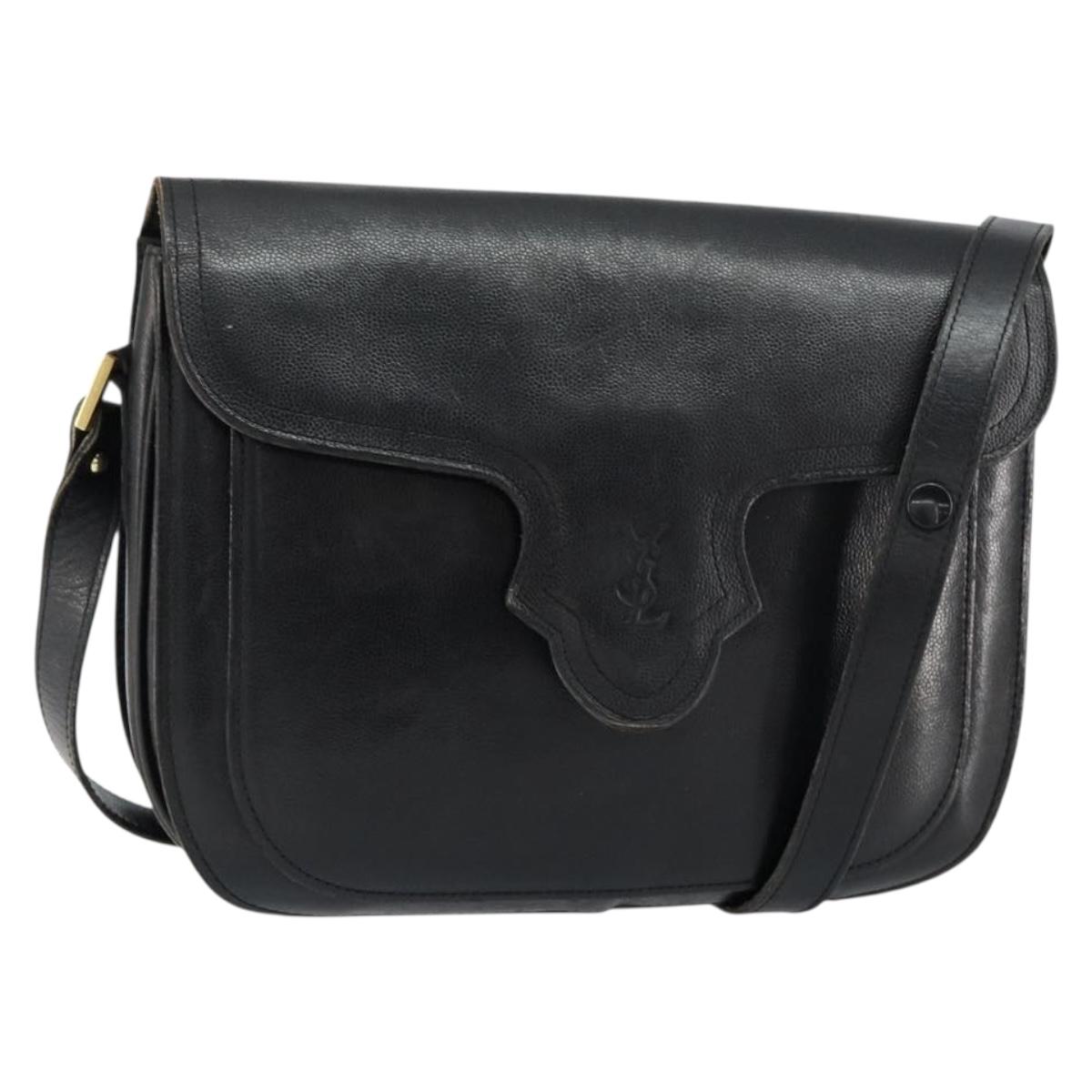 SAINT LAURENT Shoulder Bag Leather Black Gold Auth 149666