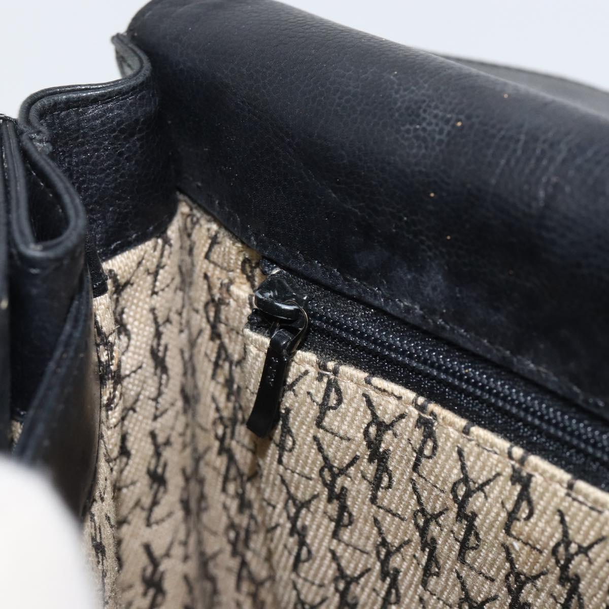 SAINT LAURENT Shoulder Bag Leather Black Gold Auth 149666