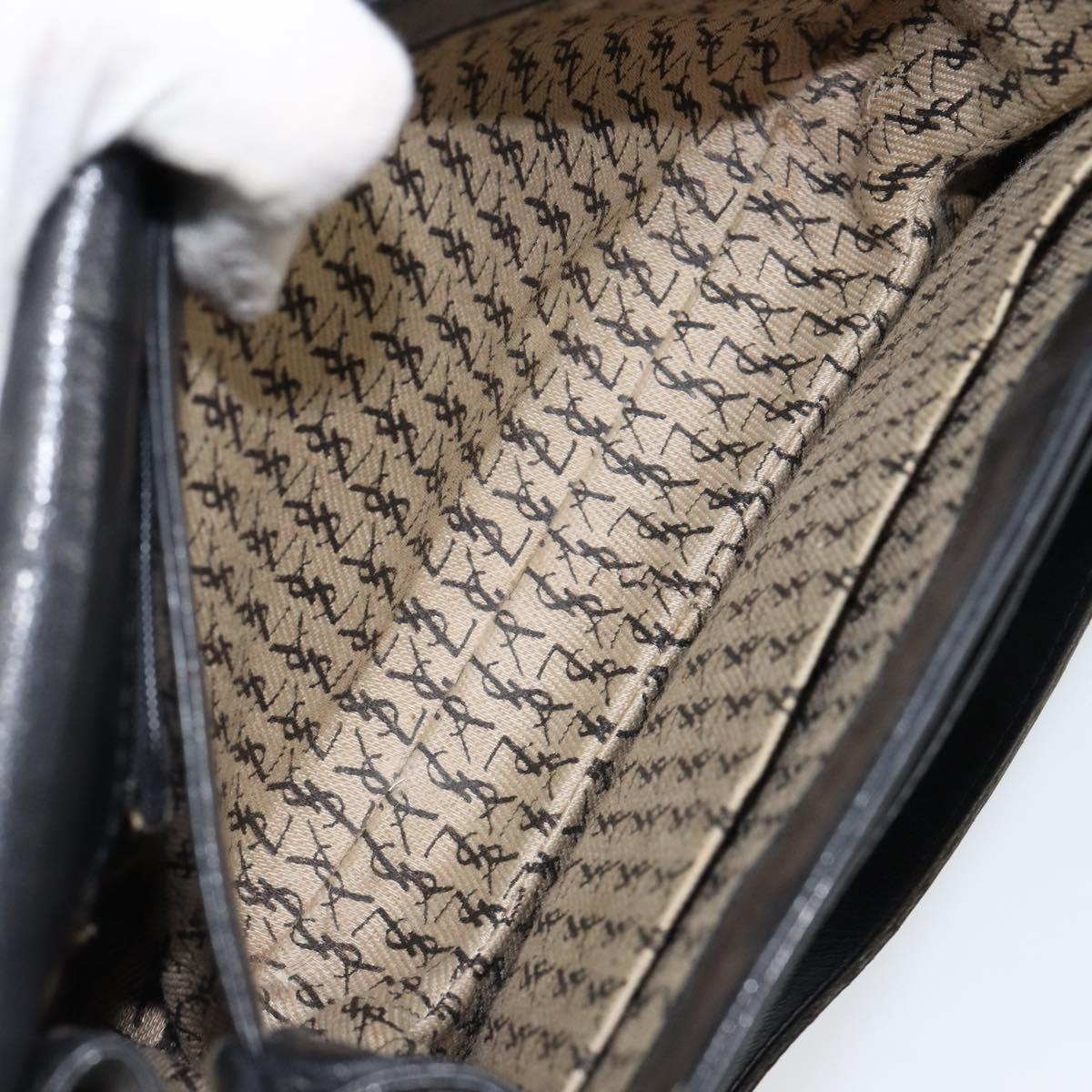 SAINT LAURENT Shoulder Bag Leather Black Gold Auth 149666