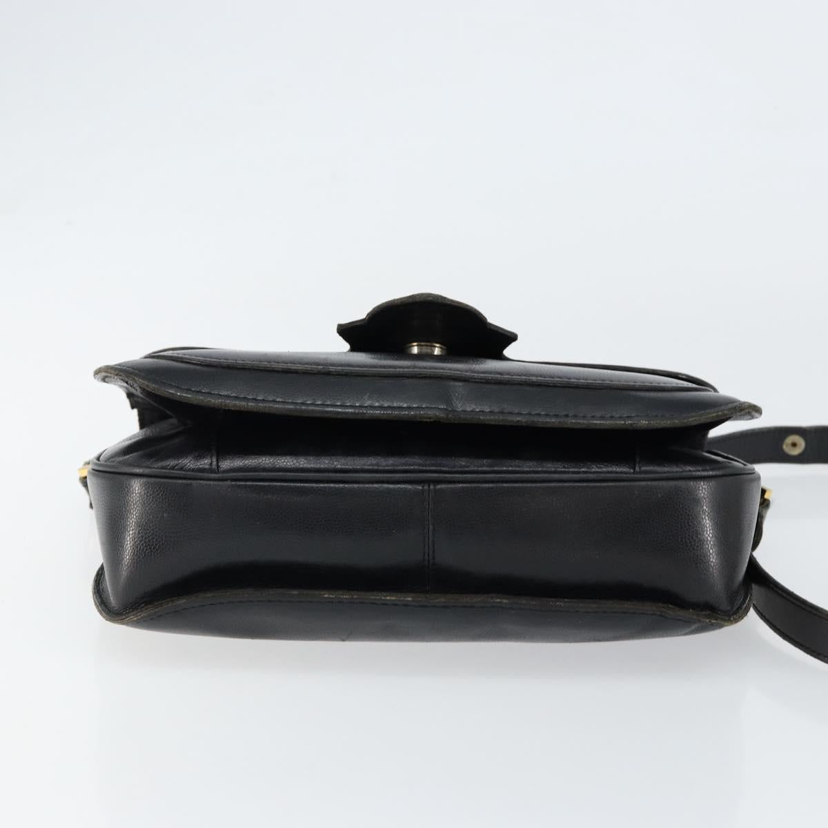 SAINT LAURENT Shoulder Bag Leather Black Gold Auth 149666