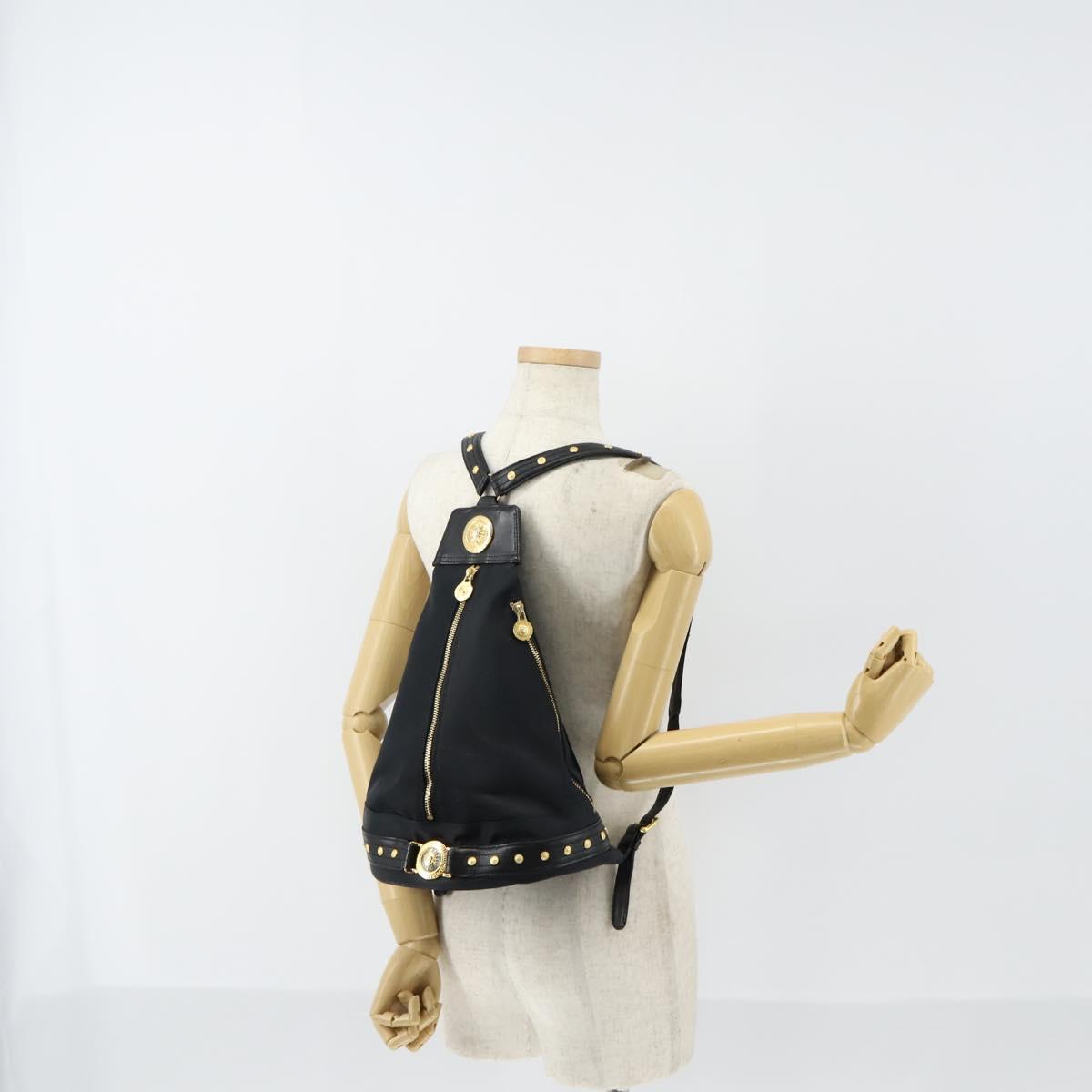 VERSACE Backpack Nylon Black Gold Auth 149669