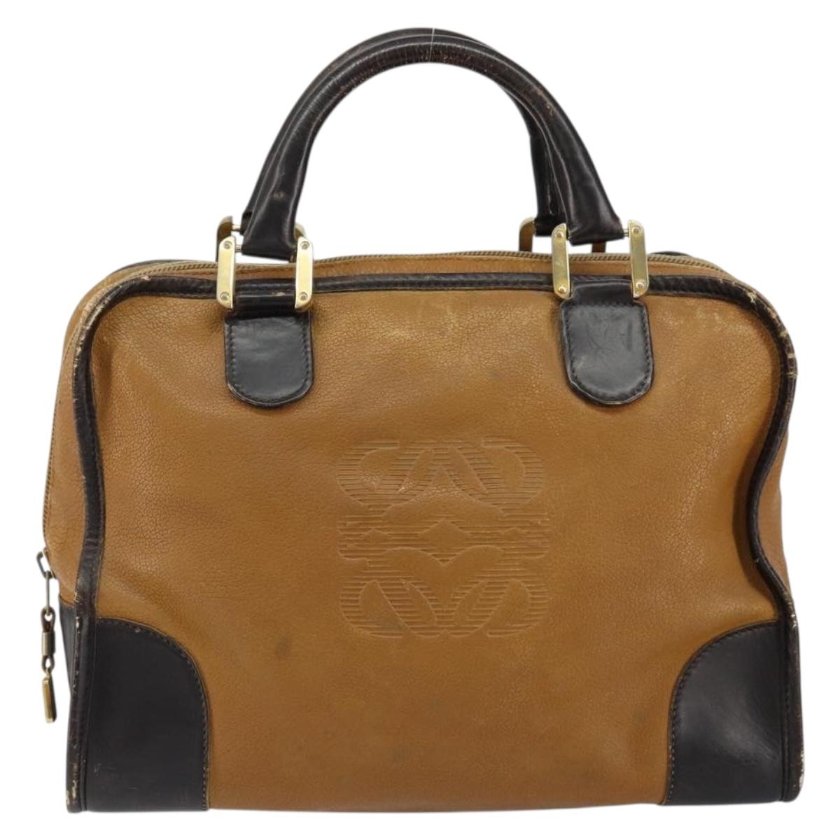 LOEWE Anagram Amazona 32 Hand Bag Leather Brown Gold Auth 149670