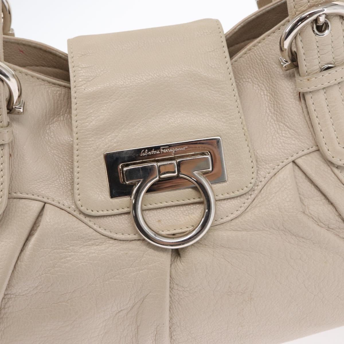 Salvatore Ferragamo Gancini Shoulder Bag Leather Silver White Auth 149671