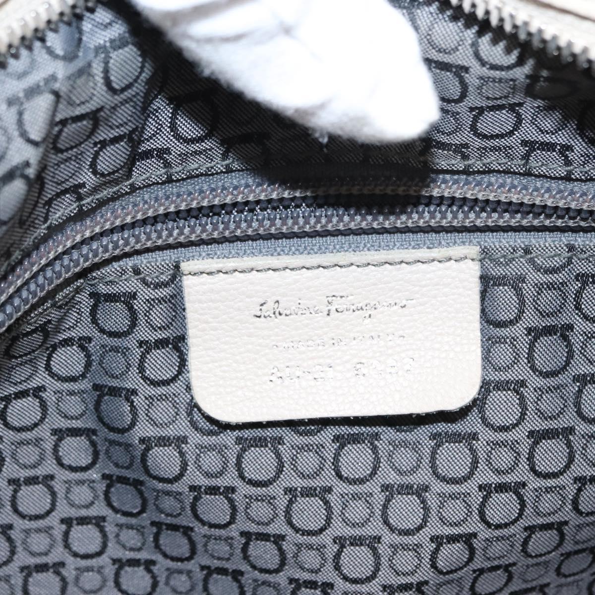 Salvatore Ferragamo Gancini Shoulder Bag Leather Silver White Auth 149671