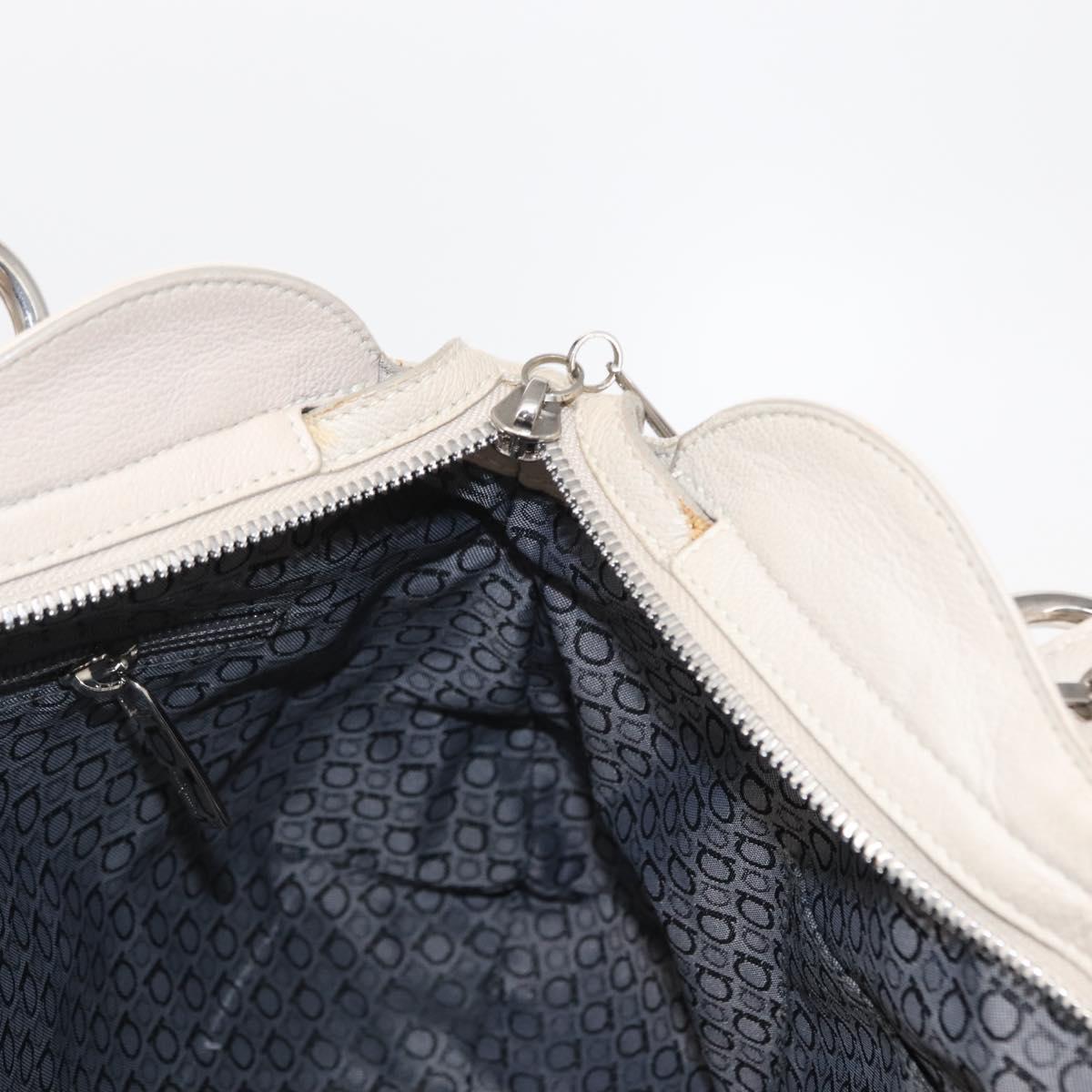 Salvatore Ferragamo Gancini Shoulder Bag Leather Silver White Auth 149671