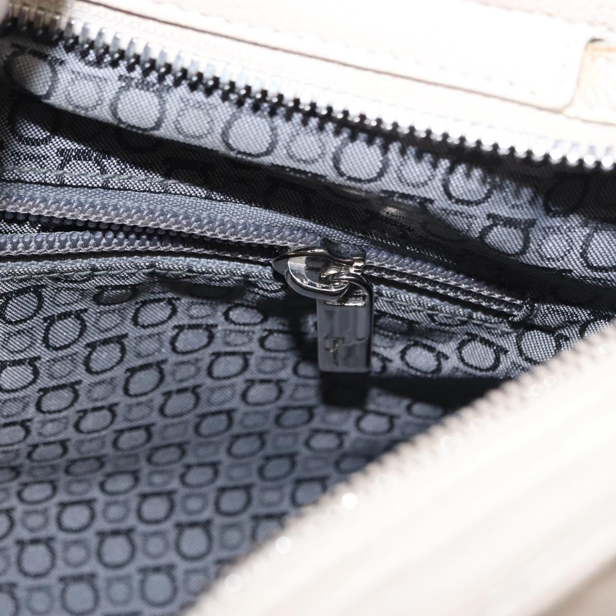 Salvatore Ferragamo Gancini Shoulder Bag Leather Silver White Auth 149671