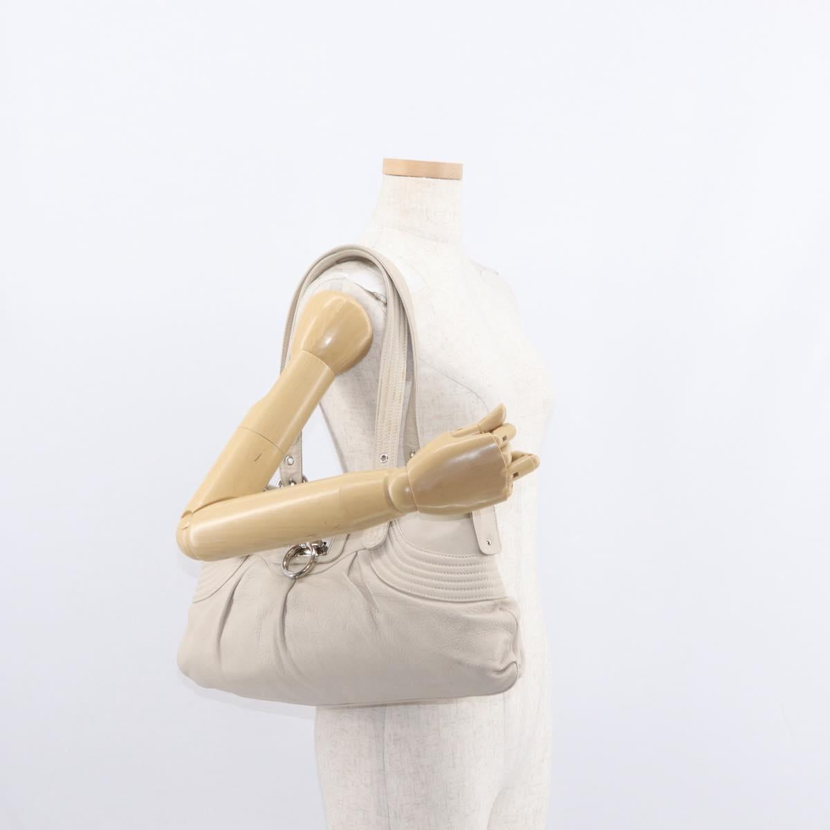 Salvatore Ferragamo Gancini Shoulder Bag Leather Silver White Auth 149671