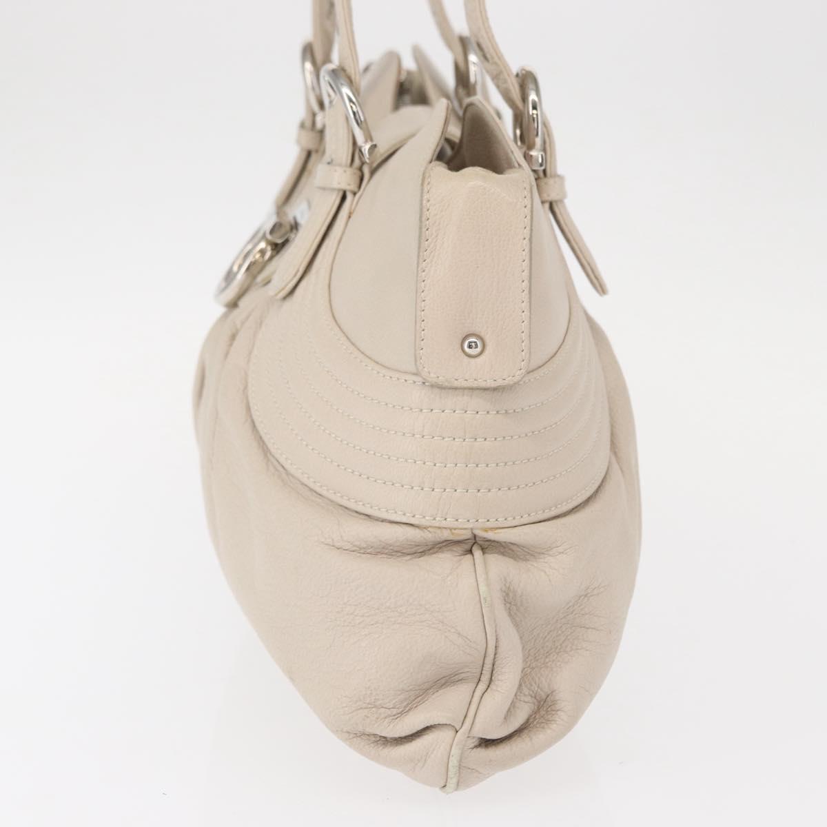 Salvatore Ferragamo Gancini Shoulder Bag Leather Silver White Auth 149671